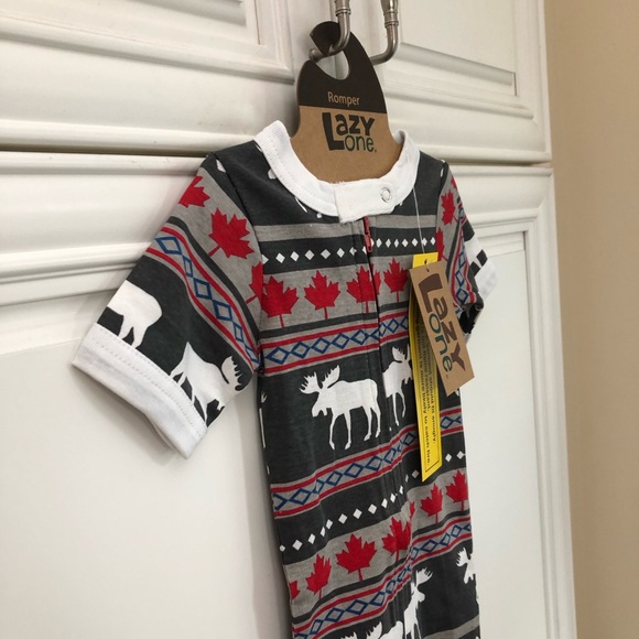 NWT LAZY ONE Moose Fair Maple Infant Romper - Picture 3 of 10